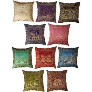 Indian Set of 10 16x16 inch(41x41cm)Elephant Banarsi Silk Indian Ethnic Bohemian